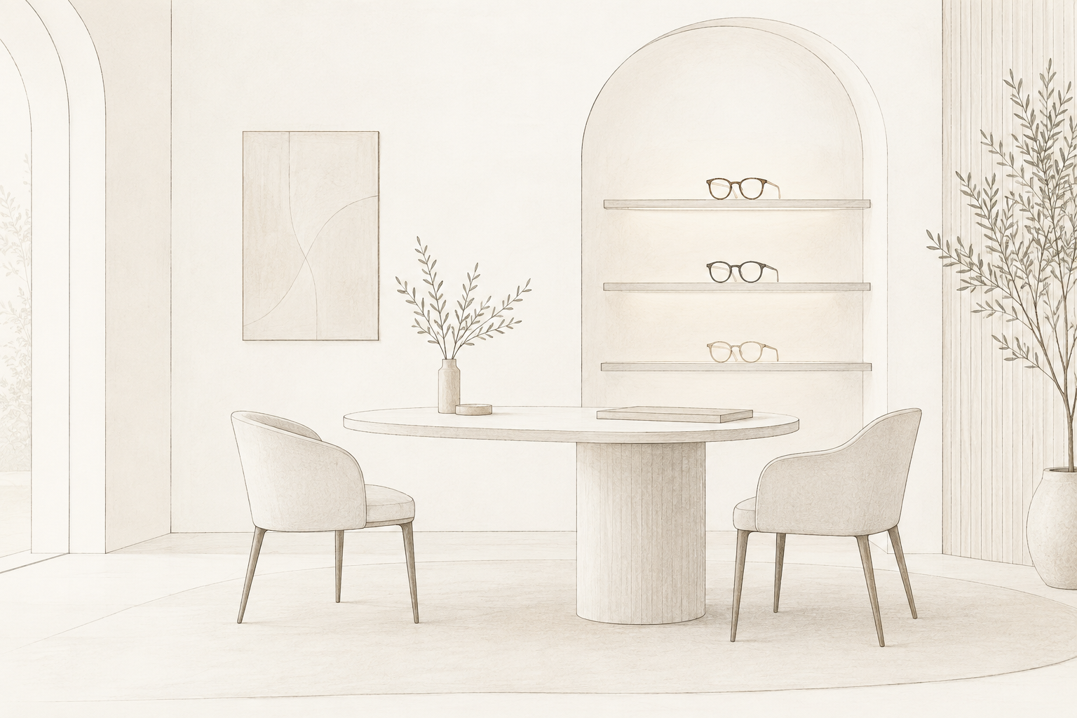 Sfeerillustratie van een optiekinterieur